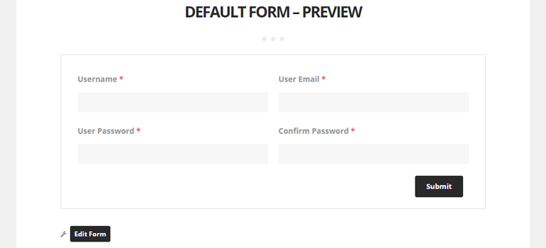 Default User Registration Form Preview