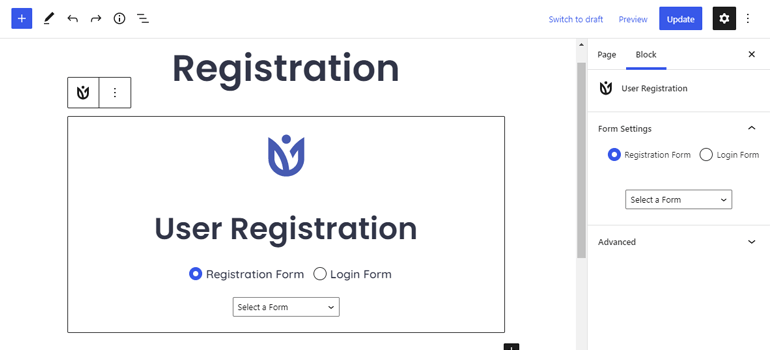 User Registration Block