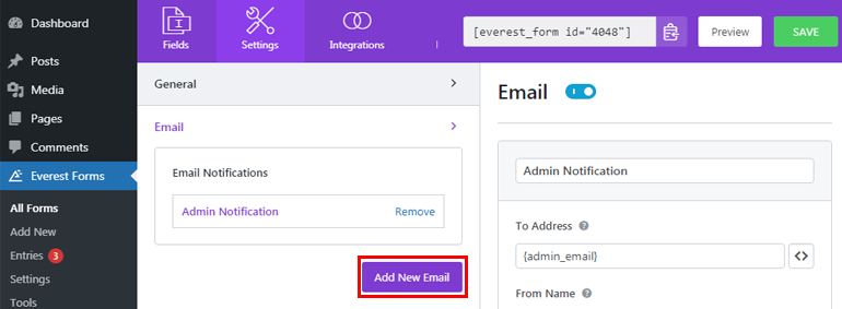 Add New Email Button