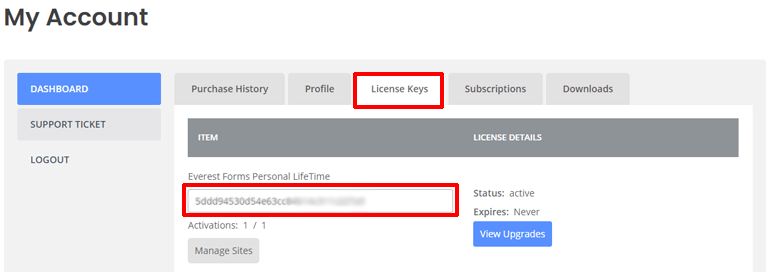 Copy License Key