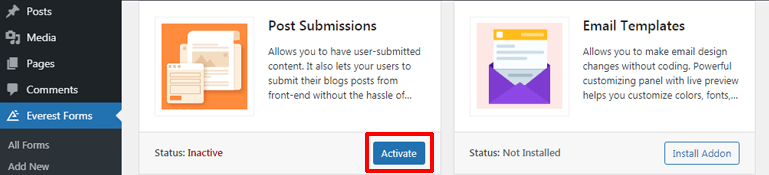 Activating Post Submission Add-on Allow Guest Post Submission on WordPress