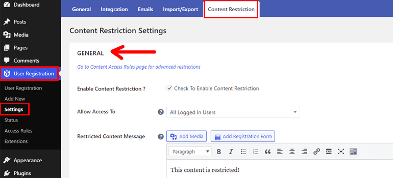 General Content Restriction Settings