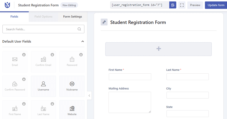 User Registration Form Builder Interface New