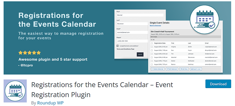 Registration for the Events Calender