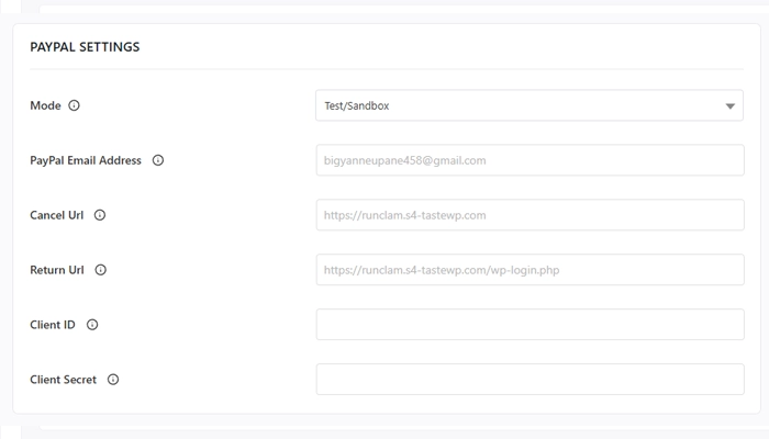 Enter Paypal settings in URM Payment Settings